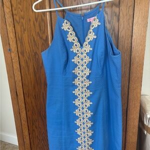 Lilly Pulitzer Elegant Blue Dress with Gold Accents